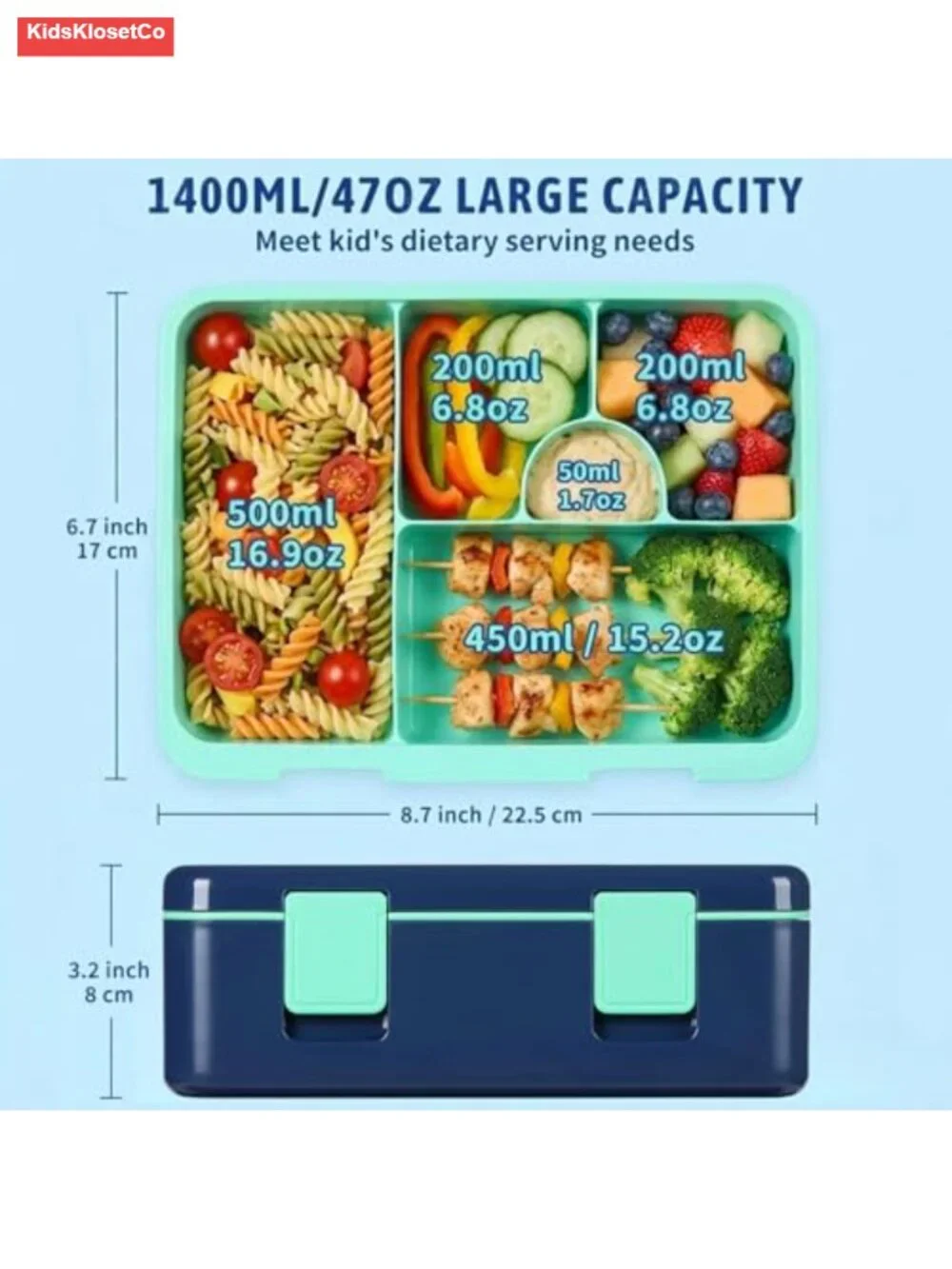 Kids Lunch Bento Box with Ice Pack, 5 Compartments, Leak Proof, BPA-Free,
